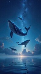 Magical Sky with Floating Whales and Glowing Stars