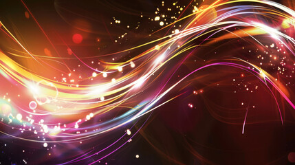 Naklejka premium Colorful abstract light trails with glowing particles creating vibrant background. Perfect for design projects and digital art