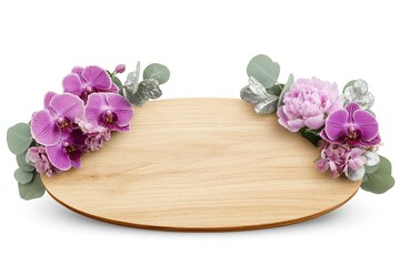 Oval Wooden Board Decorated With Pink Orchids and Peonies