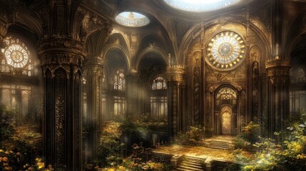 Fototapeta premium Golden Palace Garden Sunlit Architectural Marvel