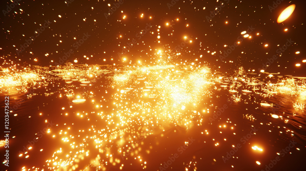 Poster abstract glowing particles create mesmerizing visual effect, resembling cosmic scene filled with vib