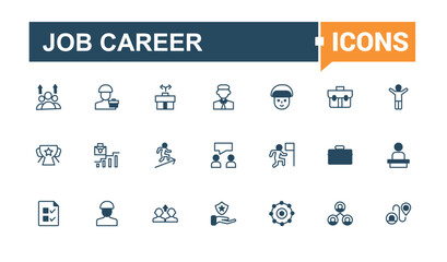 Job Career line icons set. Related to work, winner, achievement, business, person, manage and more. Set of line pictogram. Vector line and solid icons.