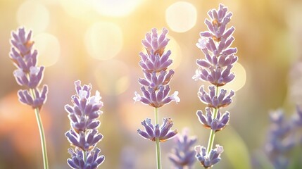 Naklejka premium Stunning Lavender Flowers in Soft Sunlight, Closeup Botanical Photography