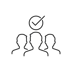 effective teamwork icon with black thin line group. simple trend linear logotype graphic web stroke design element isolated on white. concept of policy safety or protection and leader meeting symbol