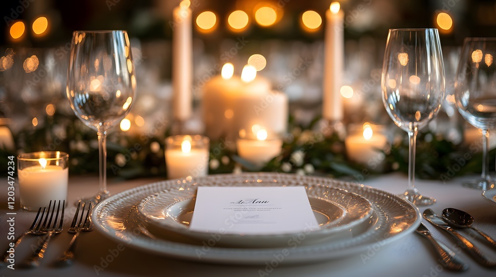 Poster elegant table place setting designed for a wedding or special event showcasing fine tableware soft c
