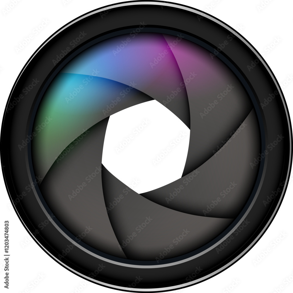 Poster camera photo lens with shutter isolated, 3d icon illustration.