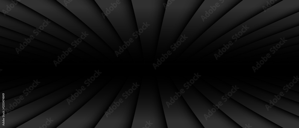 Poster Abstract black background with 3d lines pattern, symmetrical architecture minimal striped background for business presentation.
