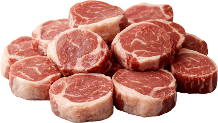 Freshly cut beef steaks stacked neatly together. isolate, transparent, background