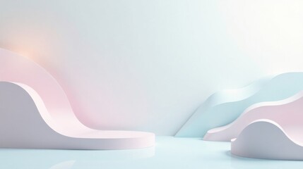 Pastel Waves Abstract Background with Smooth Curves and Platform