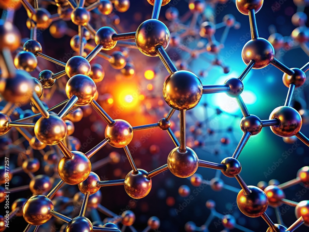 Poster 3d render of molecule: low light microscopic view