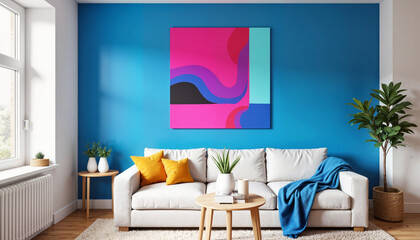 Vibrant abstract wall art in minimalist living room, modern decor