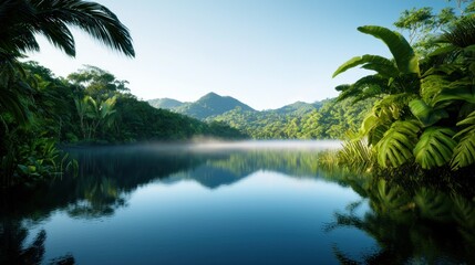 Fototapeta premium Tranquil Jungle Lake at Sunrise