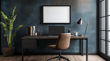 Modern Office Workspace with Stylish Desk and Decorative Plant