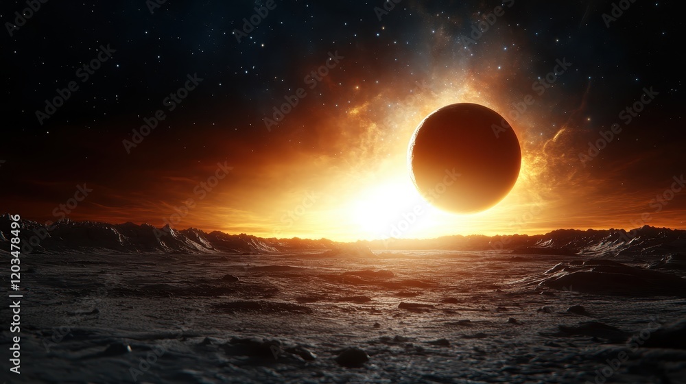 Poster an explosive display of cosmic light, depicting a dramatic celestial event occurring on the surface 