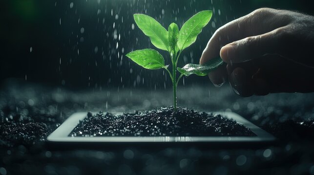 Smart Agriculture Dashboard, intuitive tablet interface showcasing crop analytics, promoting eco-friendly farming practices and sustainable solutions