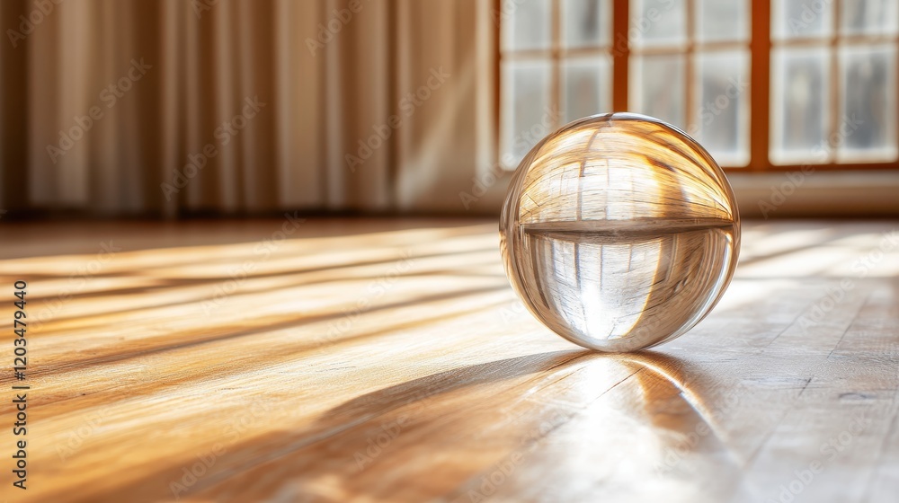 Aufkleber a captivating glass sphere beams with light in a sunlit room, highlighting its polished surface and 