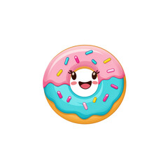 Cheerful Cartoon Donut with Smiling Face and Colorful Icing Design