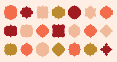 Islamic window frame shape. Geometric framed arabic traditional decorative islam border, oriental arabian mosque door collection. Vector arch isolated set