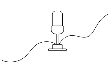 Obraz premium Microphone continuous single line art drawing of isolated on white background.