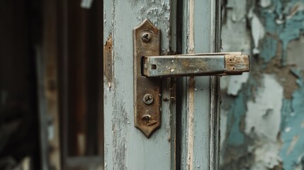 A close-up of a damaged hinge and wood splinters from a wardrobe frame.