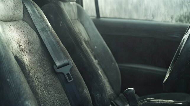 A close-up of a loose seat belt anchor point in need of repair.