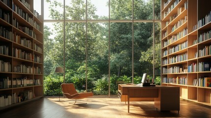 Cozy Modern Office Space with Abundant Natural Light and Greenery