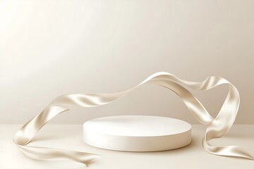 Elegant Rose Gold Ribbon and Confetti on a Minimalist Display Podium