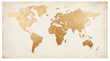 Golden World Map on Antique Paper Background