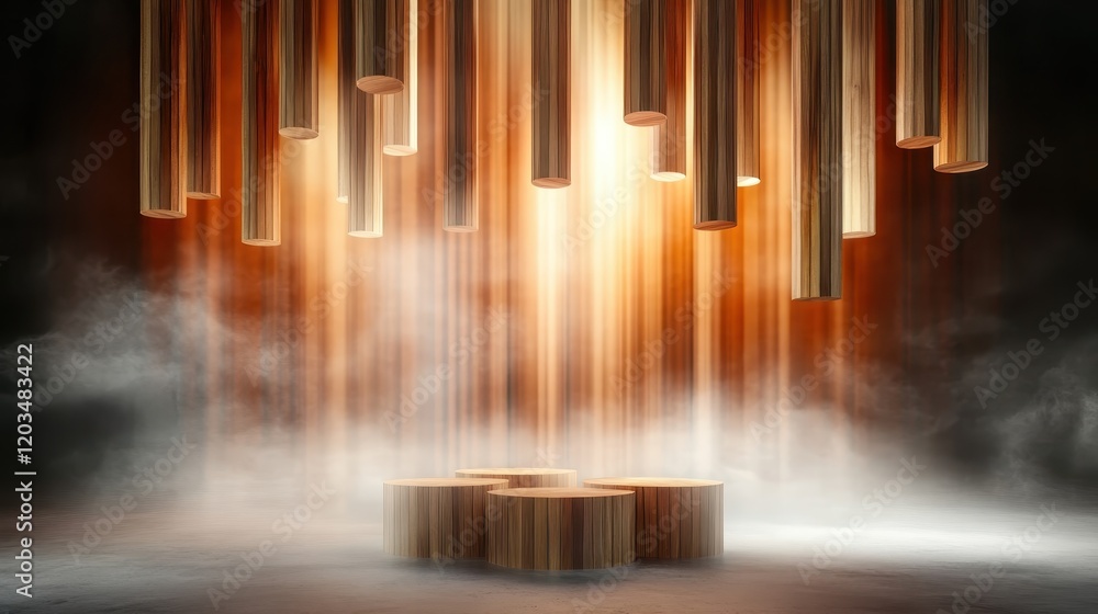 Poster an artistic arrangement of wooden elements illuminated by soft light creates a captivating abstract 