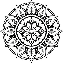 Mandala floral coloring page design art, hand drawn mandala vector on white background