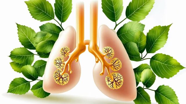Lung function test concept with lungs surrounded by green leaves for health and nature awareness