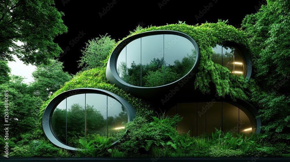 Aufkleber a unique green house with an innovative rounded design boasts a solid integration of architecture an