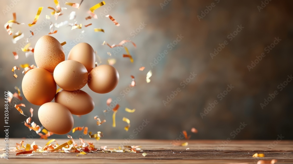 Aufkleber a vibrant image showcasing eggs floating amid colorful confetti, combining the elements of celebrati