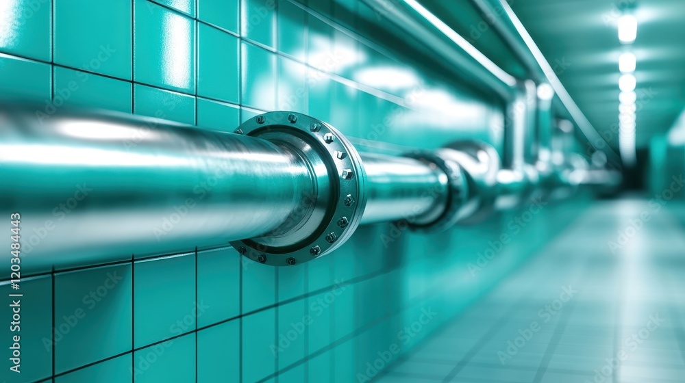 Poster an intricate view of industrial pipework features a close-up perspective, capturing the beauty of th