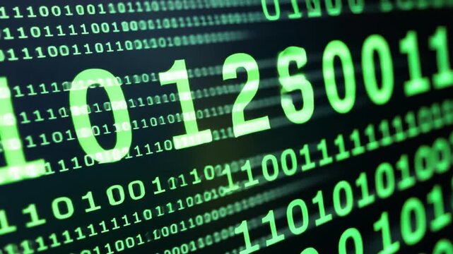 Digital Code Stream: A close-up shot reveals a dynamic stream of binary code, with the number "101250011" prominently displayed in a vibrant green hue.