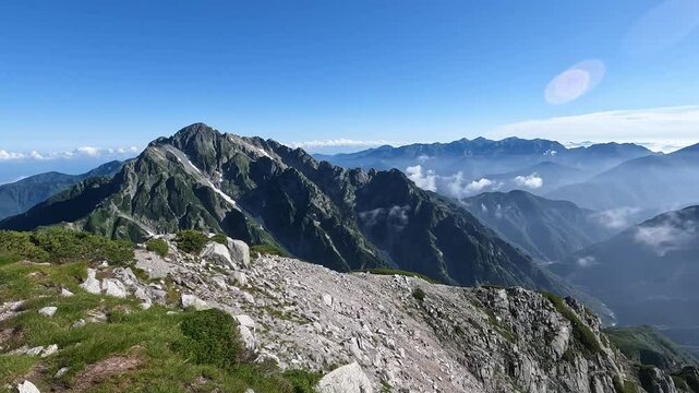 別山からの景色。剱岳から立山までのパン撮影
