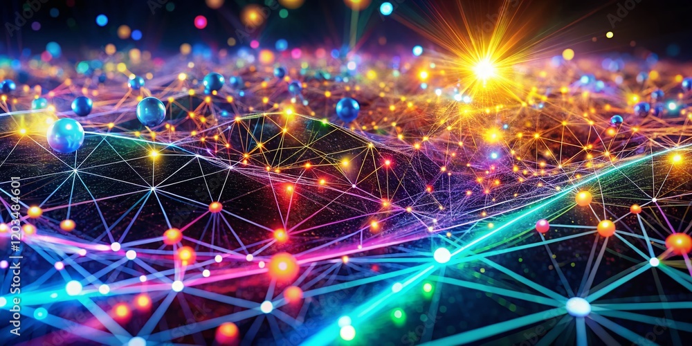 Poster abstract 3d network: glowing lines & technological patterns - stock photo