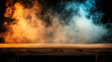 empty wooden table with smoke float up on dark background --ar 16:9 --personalize lucx17f --v 6.1 Job ID: 47504d5a-f851-4b94-99ca-819341eead37