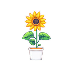 Obraz premium Vibrant Cartoonish Sunflower in White Pot for Cheerful Decor