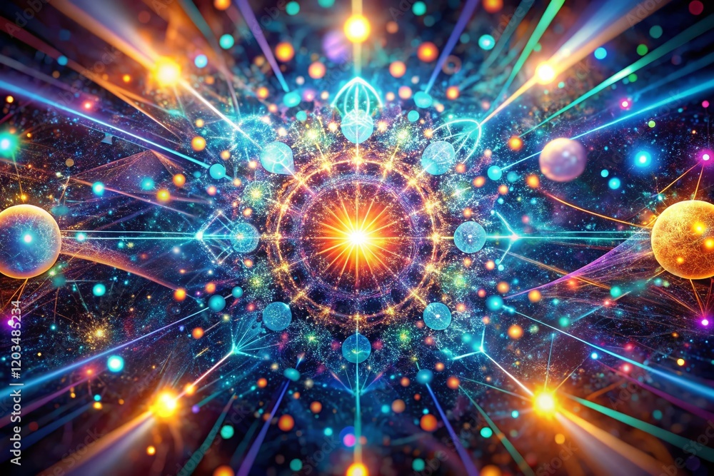 Poster abstract animated particle grid: surreal trapcode form design - stock photo