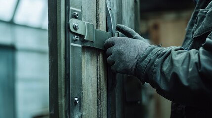 A mechanic tightening the seat belt anchor bolt during a repair process.