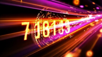 Digital data stream visualization with vibrant light trails and numerals