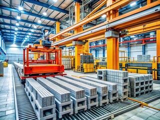 Automated Concrete Block Production Line in Modern Construction Materials Plant