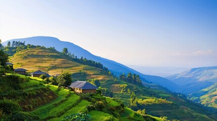 Obraz premium Serene Mountain Village Landscape