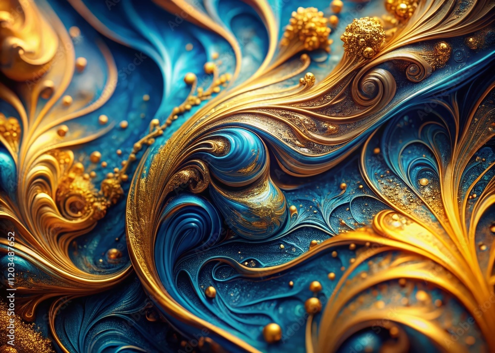 Aufkleber abstract blue gold texture art: high-resolution deep depth of field background image