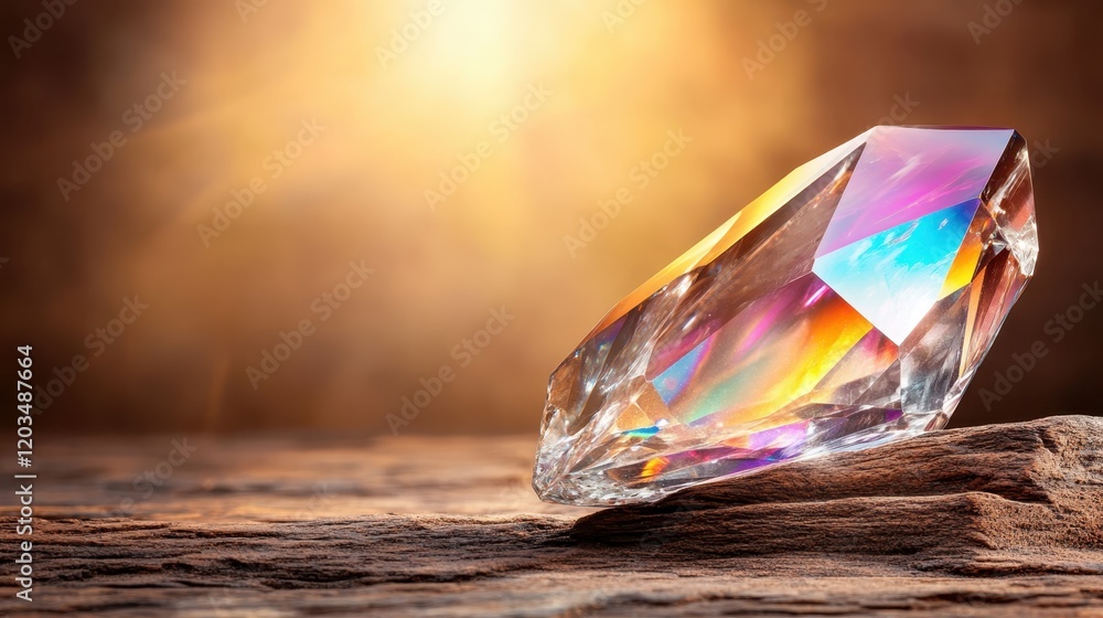 Poster an exquisite prismatic crystal captures light in a spectacular display, set against a textured backd