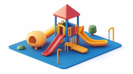 Naklejka premium Bright and Colorful Children’s Playground Equipment Featuring Slides, Climbing Structures, and Playhouses in a Safe Outdoor Setting for Kids' Fun and Development