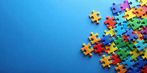 Colorful Puzzle Pieces Teamwork Strategy Solution Blue Background