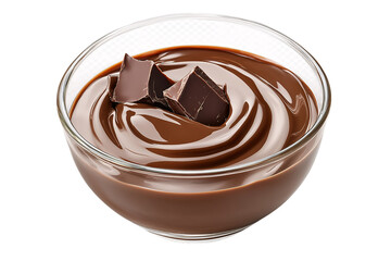 A glass bowl of creamy chocolate sauce