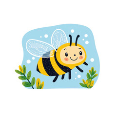 Playful Kawaii Bee Flying with a Colorful Trail in Clipart Style